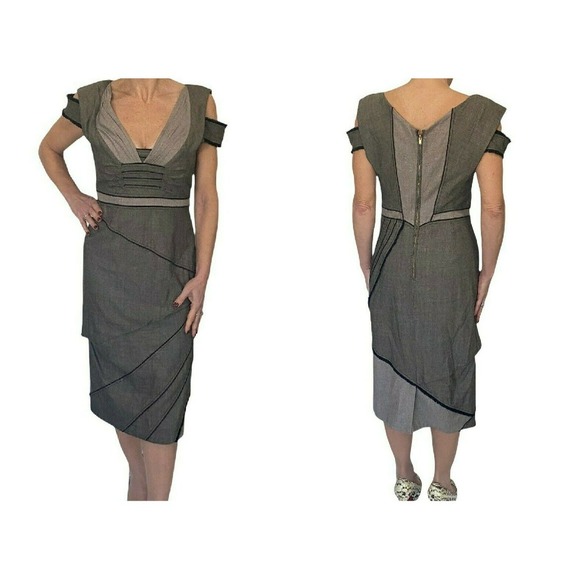 Zac Posen Dresses & Skirts - Zac Posen Womens Dress Brown Wool Cold Shoulder V- Neck Midi Sz 10 NWT $1350